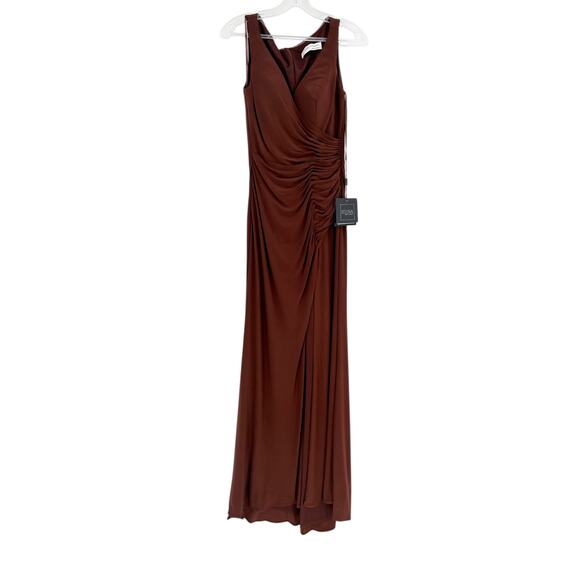 MAC DUGGAL Dress Size 2 Evening Gown NEW Chocolate Brown Faux Wrap V Neck - Picture 4 of 7